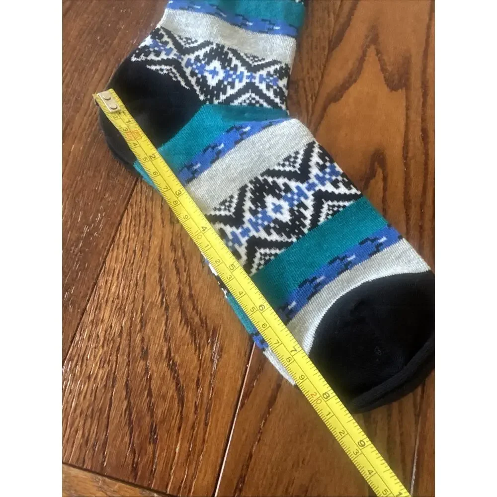 Florsheim Shoe Company Mens Fair Isle Geometric Crew‎ Socks Teal Blue Black 8-13